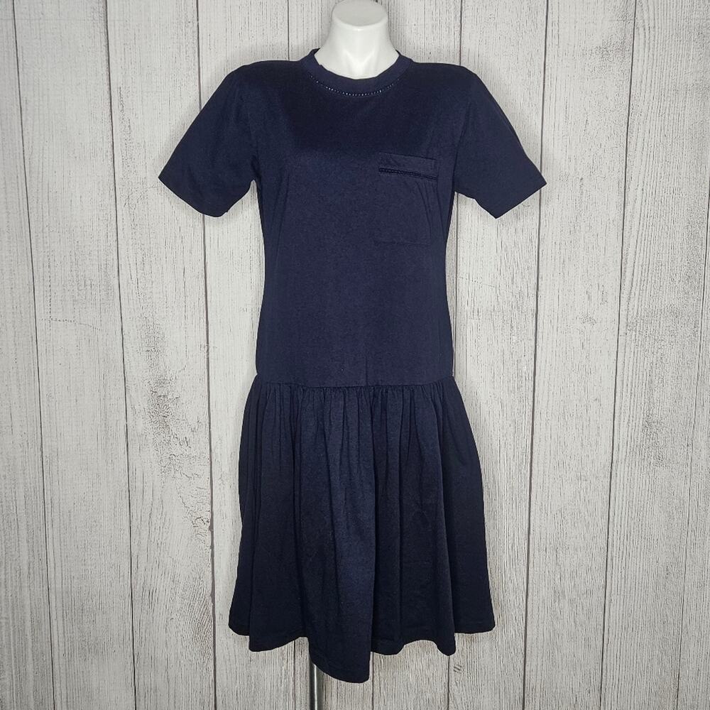 Vintage 80s 90s Drop Waist Shirt Dress with Shoulder Pads, size Medium